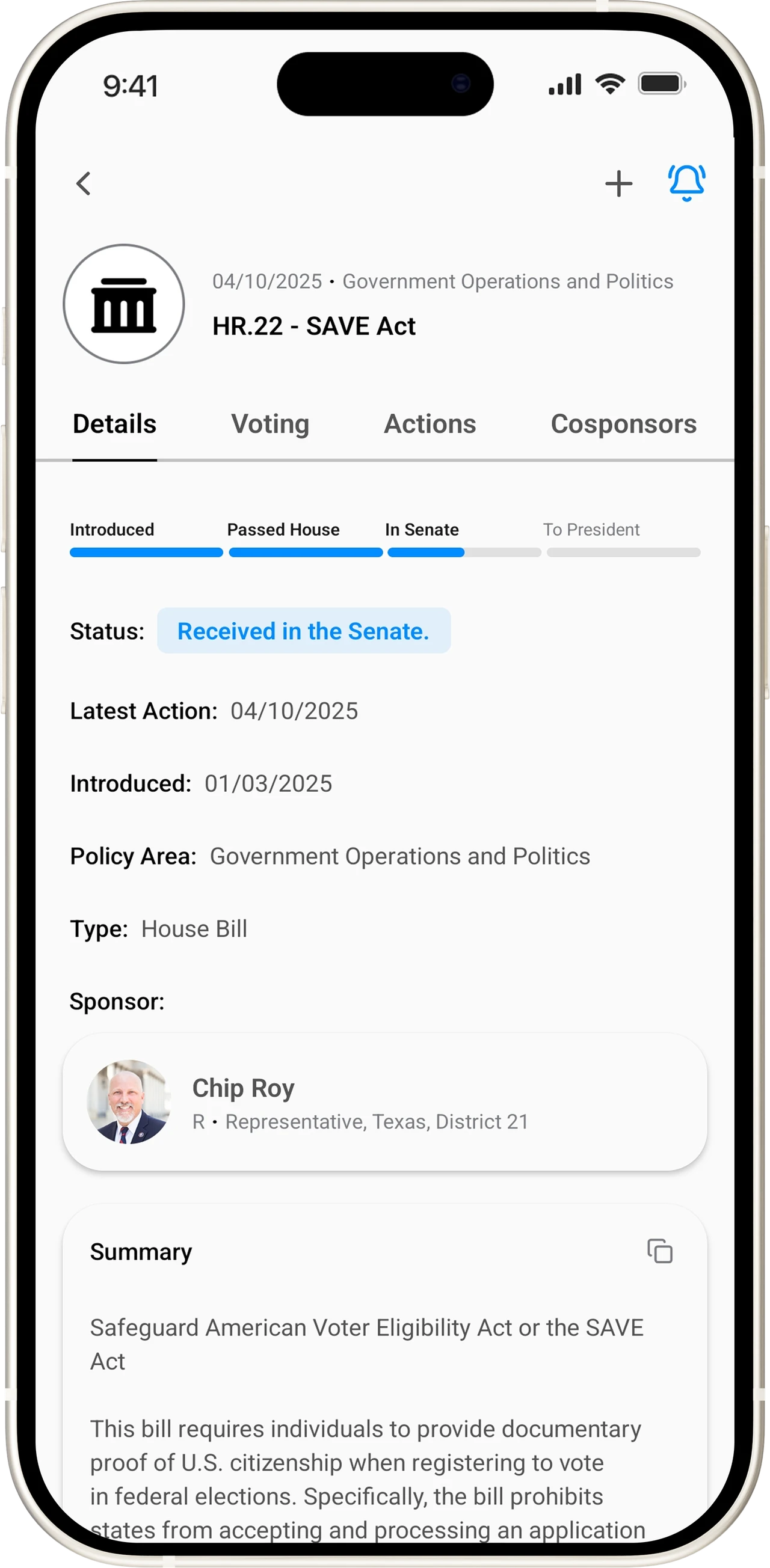 Unum app screen: Bill details