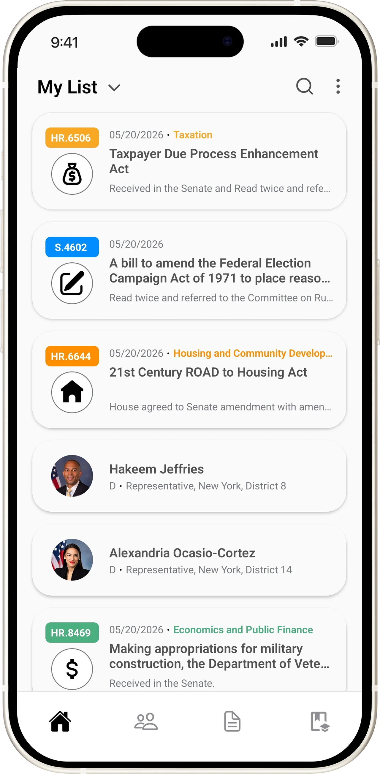 Unum app screen: Your lists
